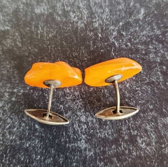 Vintage 830 Silver Amber Cufflinks - Picture 10 of 10
